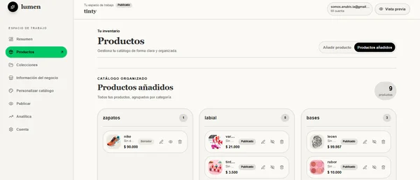Dashboard de Luminem